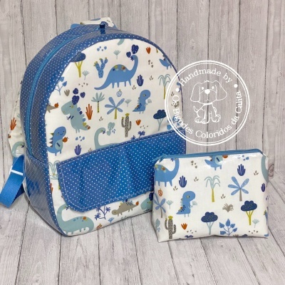 Necessaire Plastificada Pequena Dinossauros Azuis