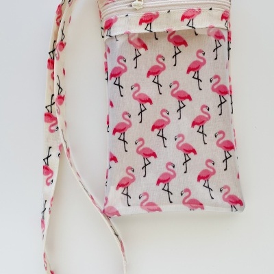 Bolsa Telemóvel Flamingos Creme