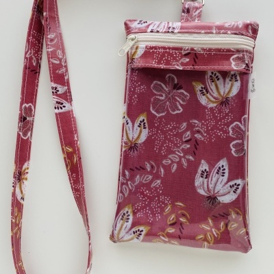 Bolsa Telemóvel Flores fundo rosa