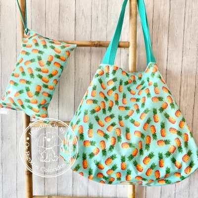 Saco de Praia Ananases Fundo Turquesa