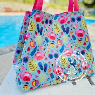 Saco de Praia Flamingos Verde Água