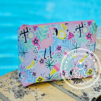 Necessaire Plastificada Pequena Pink Flamingo