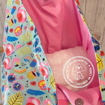 Saco de Praia Flamingos Verde Água