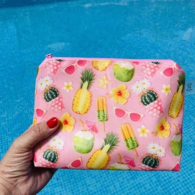 Necessaire Plastificada Pequena Tropical Pink