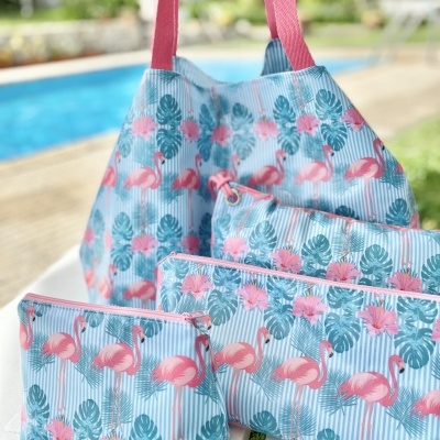 Saco de Praia Flamingos Rosa