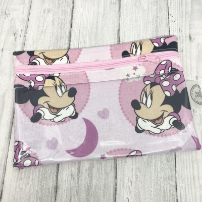 Estojo rosa com estampado da Minnie e fecho de correr rosa