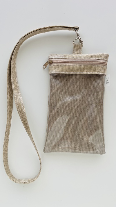 Bolsa transparente pequena com fecho e alça beige