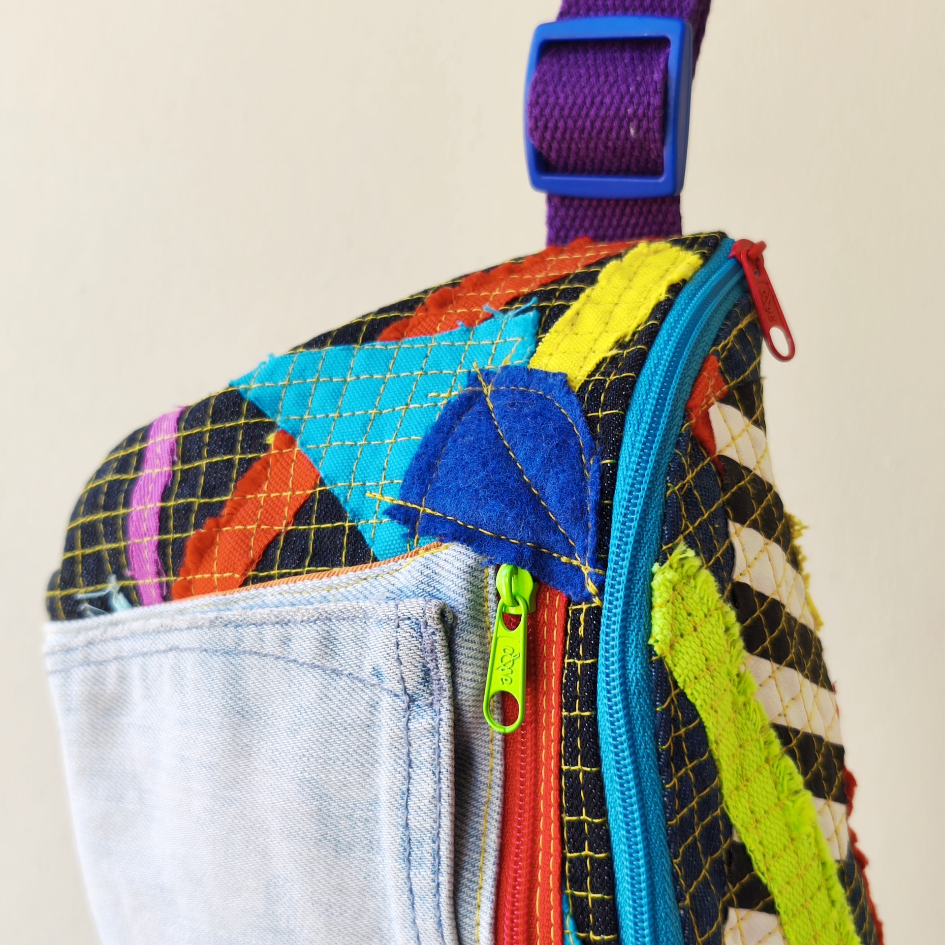 Bolsas de cintura Trapo! Sacola têxtil colorida com padronagem de retalhos e fecho de correr