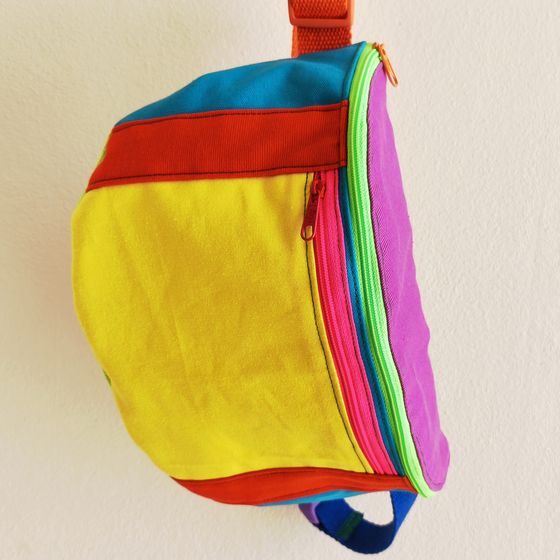 Bolsas de cintura Color Block! Bolsa colorida com múltiplos fechos zíper em pano colorido