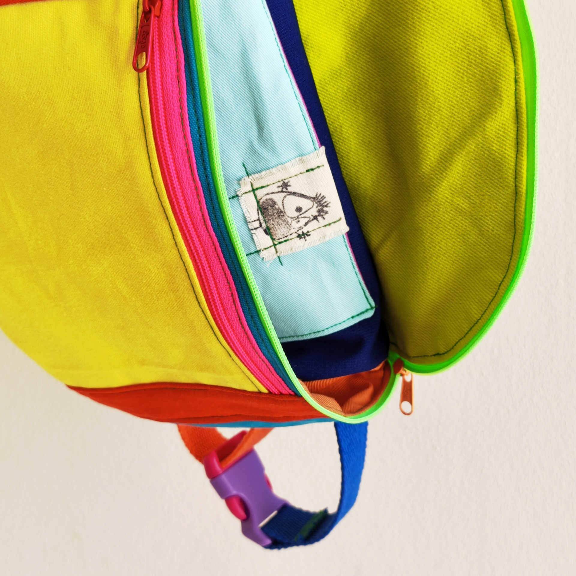 Bolsas de cintura Color Block! Mochila colorida com zíper e alça em tecidos diversos