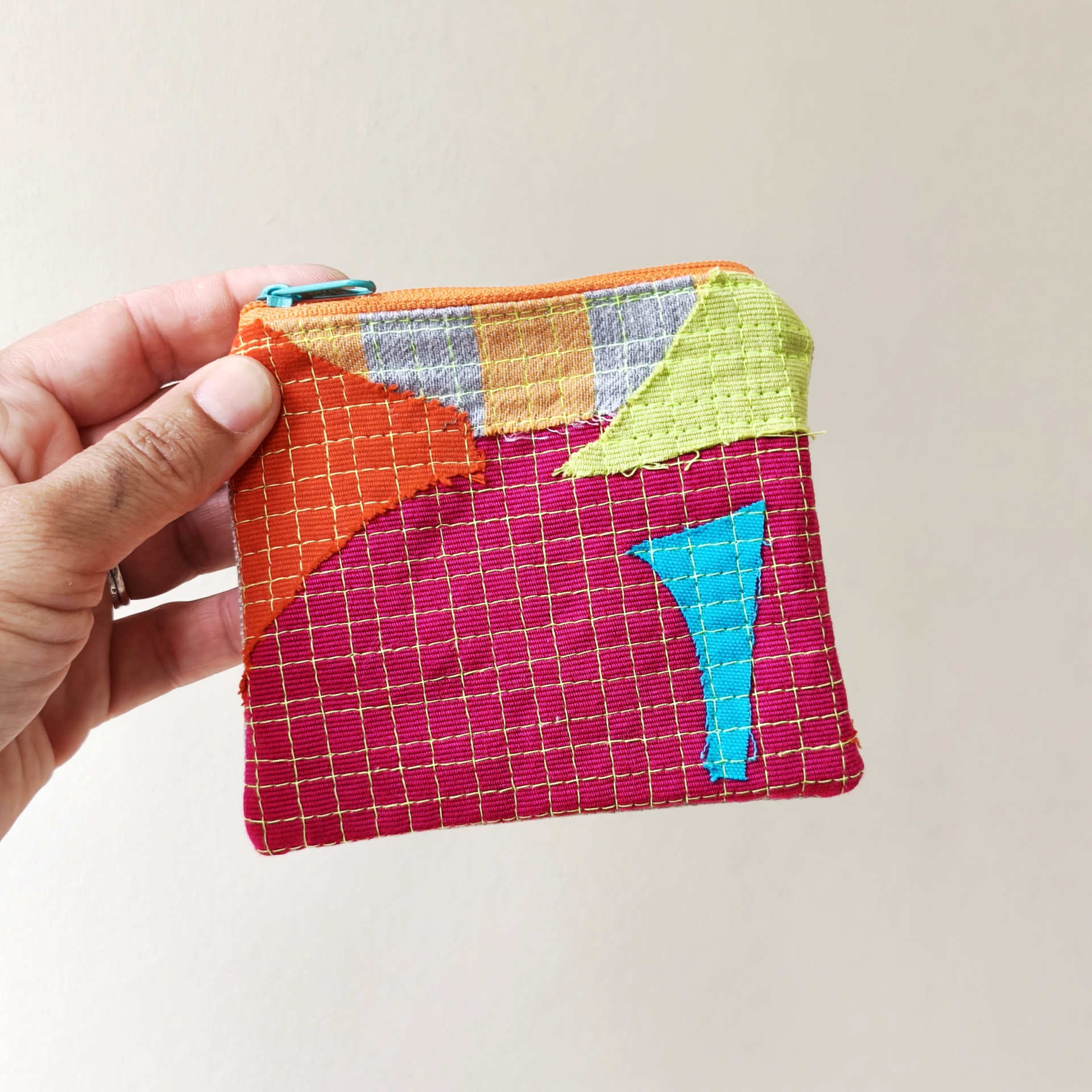 Bolsa Trapo Carteira colorida pequena de tecido com fecho azul claro