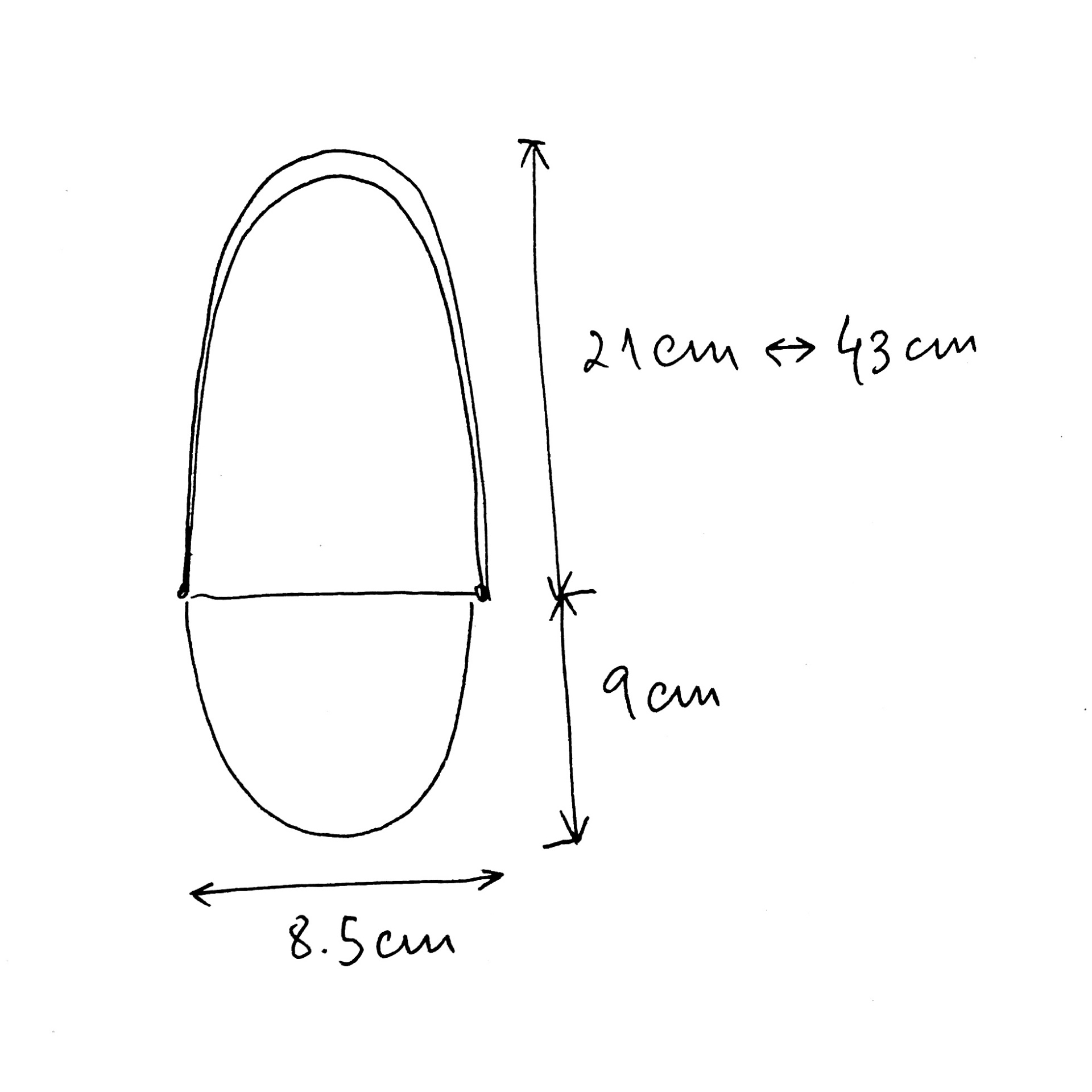 Colar Trapo Desenho de bolsa com alça e medidas anotadas em centímetros