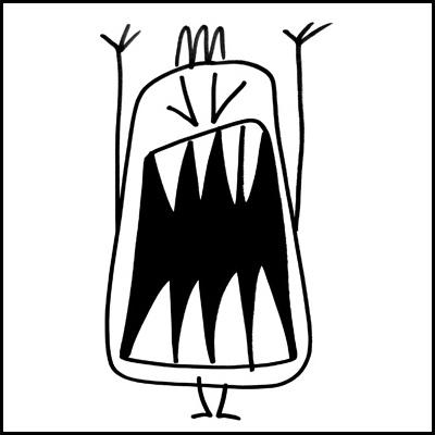 Desenho simples de figura com boca aberta e dentes triangulares