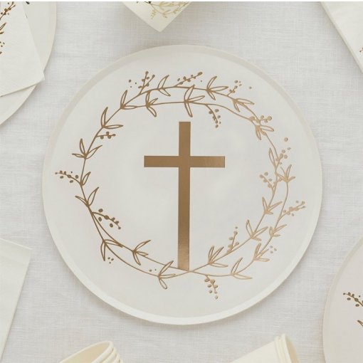 Pratos Comunhão Cruz Dourada