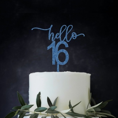 Topo Bolo Hello 16 Acrilico Glitter