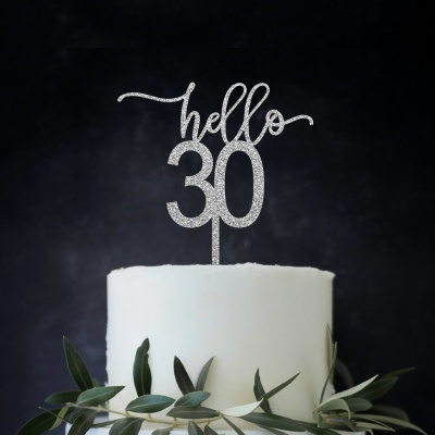 Topo Bolo Hello 30 Acrilico Glitter