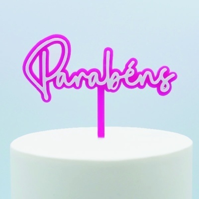 Topo Bolo Parabéns Branco e Cor