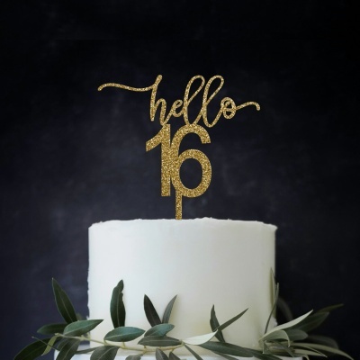 Topo Bolo Hello 16 Acrilico Glitter