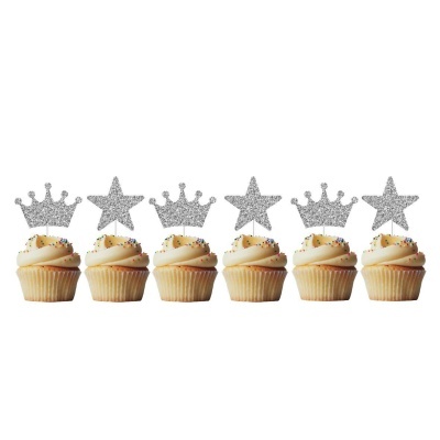Toppers Estrelas e Coroas Glitter Prateadas