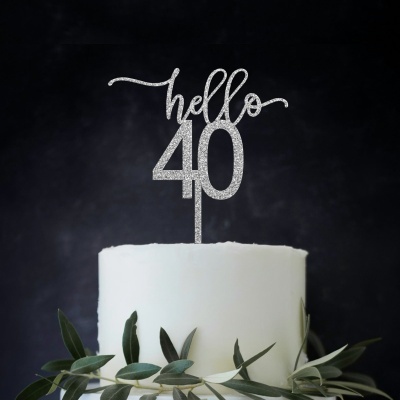 Topo Bolo Hello 40 Acrilico Glitter