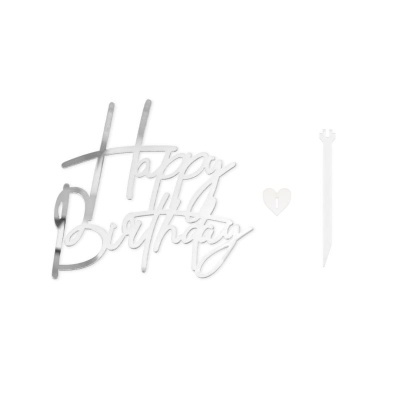 Aplique Frente de Bolo Happy Birthday Prateado