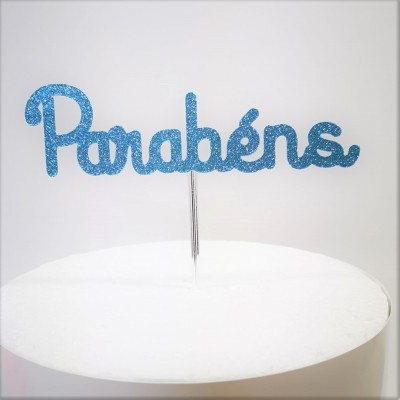 Topo Bolo Parabéns Papel Glitter