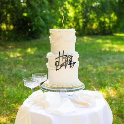 Aplique Frente de Bolo Happy Birthday Preto