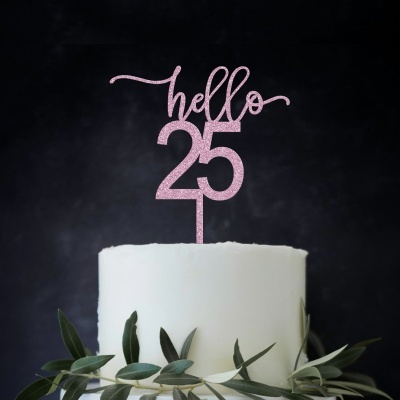 Topo Bolo Hello 25 Acrilico Glitter