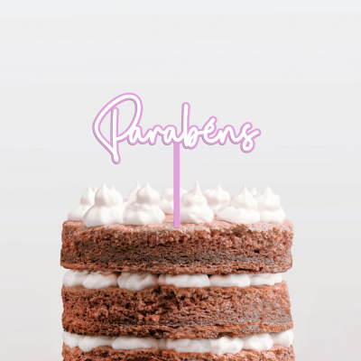 Topo Bolo Parabéns Branco e Cor Pastel