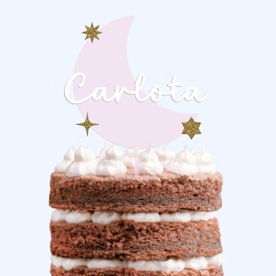 Topo Bolo Lua c/ Nome Rosa