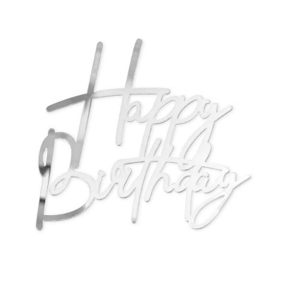 Aplique Frente de Bolo Happy Birthday Prateado