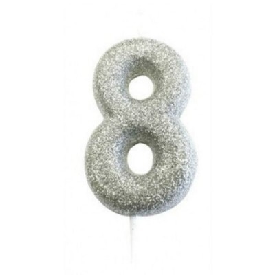 Vela Número Glitter Prateado