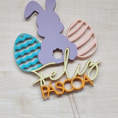 Topo Bolo Feliz Páscoa Cores Pastel