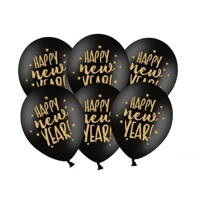 Conj. 6 Balões Pretos Happy New Year