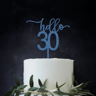 Topo Bolo Hello 30 Acrilico Glitter