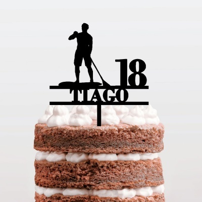 Topo Bolo Stand Up Paddle Homem Nome e Idade