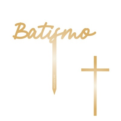 Topo Bolo Batismo + Cruz Ouro
