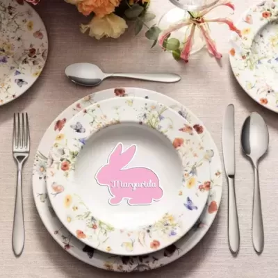Marcador de Lugar - Coelho Colorido + Nome