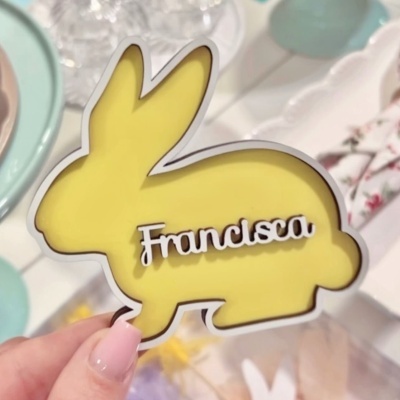 Marcador de Lugar - Coelho Colorido + Nome