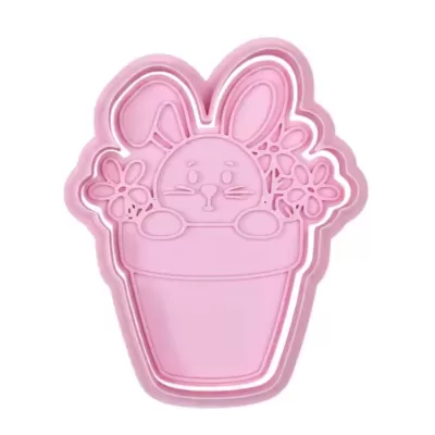 Cortador c/ Carimbo Coelho no Vaso com Flores