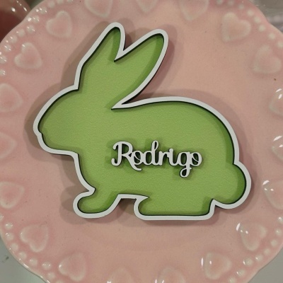 Marcador de Lugar - Coelho Colorido + Nome