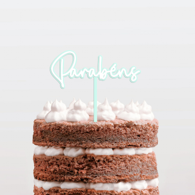 Topo Bolo Parabéns Branco e Cor Pastel
