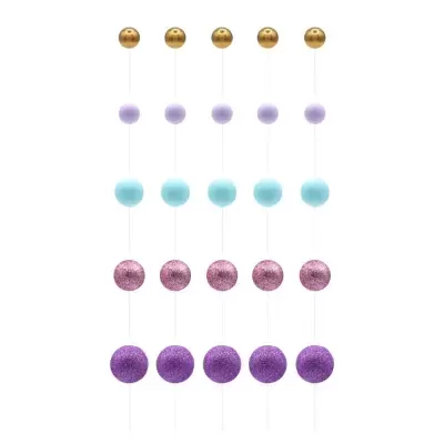 Toppers Bolas Lilás, Rosa, Azul e Dourado