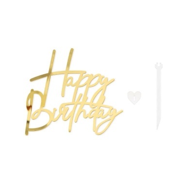 Aplique Frente de Bolo Happy Birthday Dourado