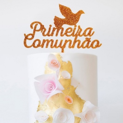 Topo Bolo Primeira Comunhão Acrilico Glitter