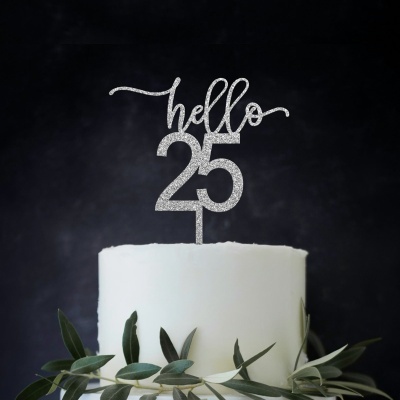 Topo Bolo Hello 25 Acrilico Glitter