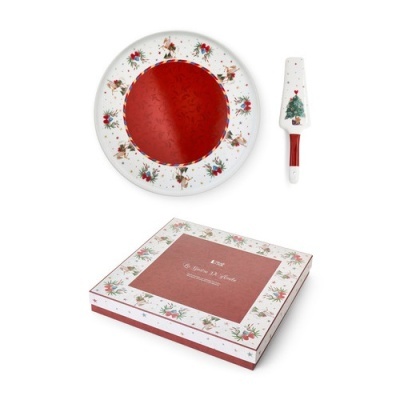 Christmas Carrossel Prato Bolo c/ Espátula Vermelho