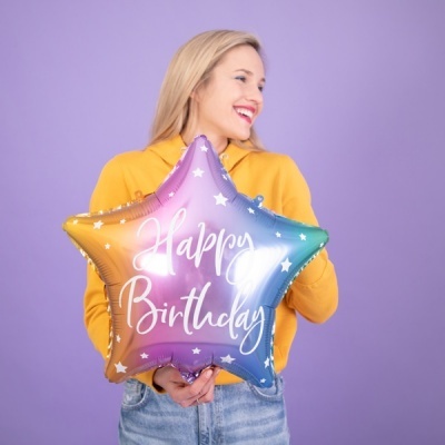 Balão Estrela Happy Birthday Colorido