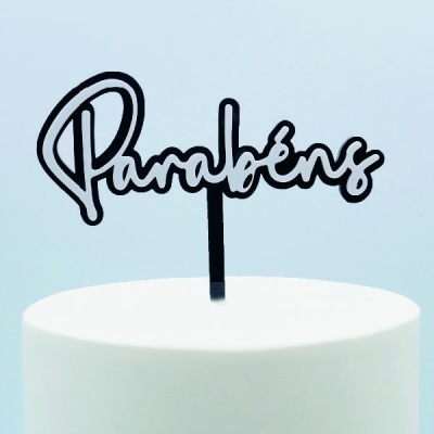 Topo Bolo Parabéns Branco e Cor