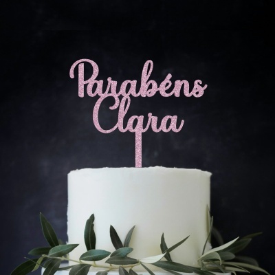 Topo Bolo Acrilico Letra 3 Glitter